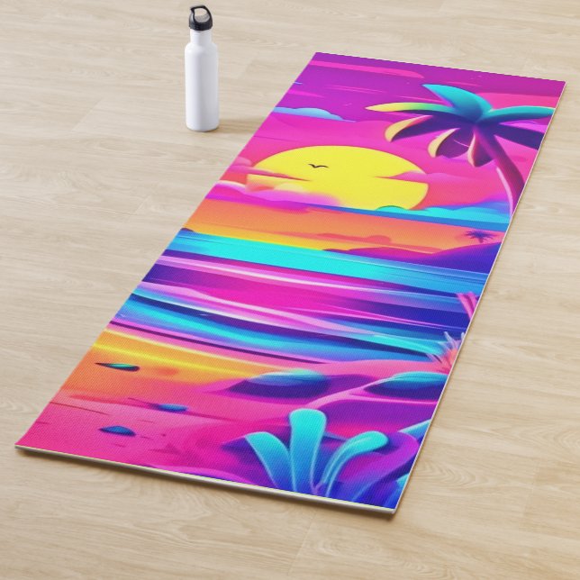 Tropical Neon Beach Sunset Art Yoga Mat (In Situ)