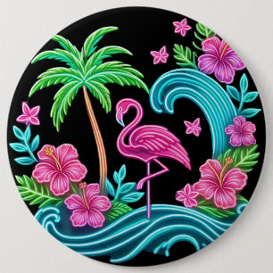 Tropical Neon Flamingo 6 Cm Round Badge
