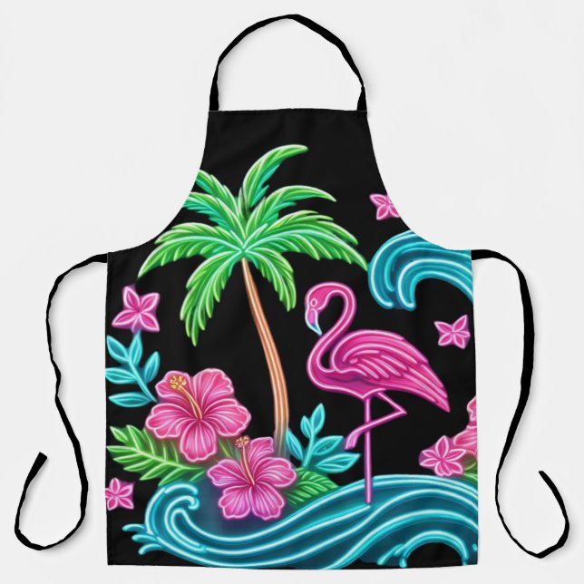 Tropical Neon Flamingo Apron (Front)