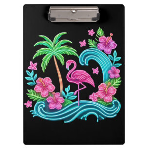 Tropical Neon Flamingo Clipboard