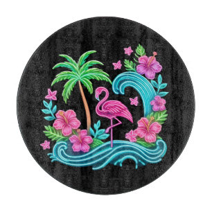 Tropical Neon Flamingo Cutting Board