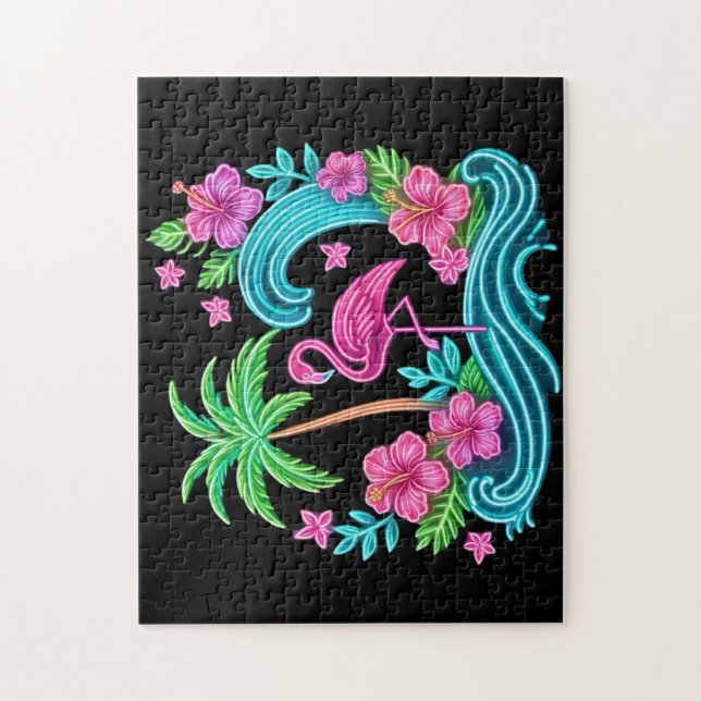 Tropical Neon Flamingo Jigsaw Puzzle (Vertical)