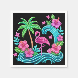 Tropical Neon Flamingo Napkin