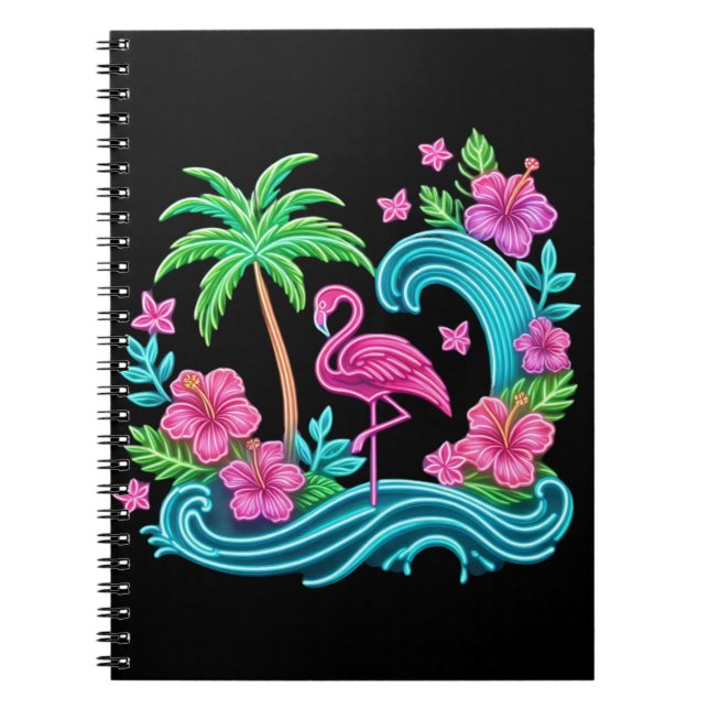 Tropical Neon Flamingo Notebook (Front)