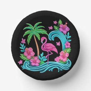 Tropical Neon Flamingo Paper Plate