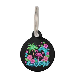 Tropical Neon Flamingo Pet Tag