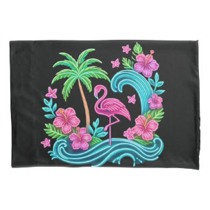Tropical Neon Flamingo Pillowcase
