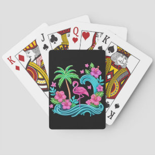 Tropical Neon Flamingo Playing Cards