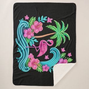 Tropical Neon Flamingo Sherpa Blanket