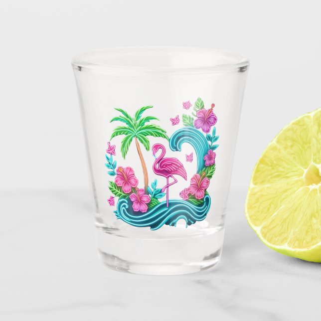 Tropical Neon Flamingo Shot Glass (Front)