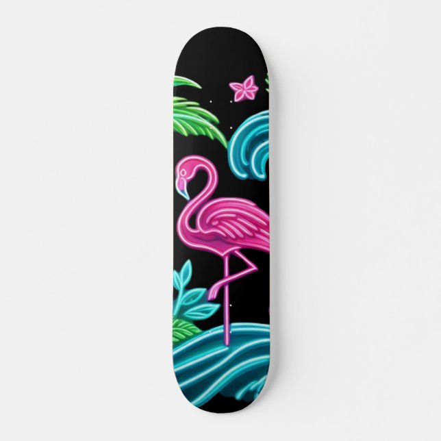 Tropical Neon Flamingo Skateboard (Front)