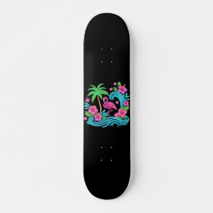 Tropical Neon Flamingo Skateboard
