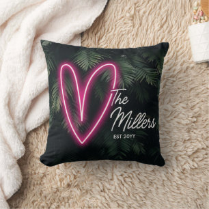 Tropical Neon Heart Couple Anniversary Cushion