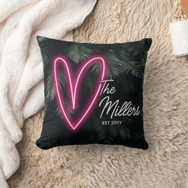Tropical Neon Heart Couple Anniversary Cushion (Blanket)