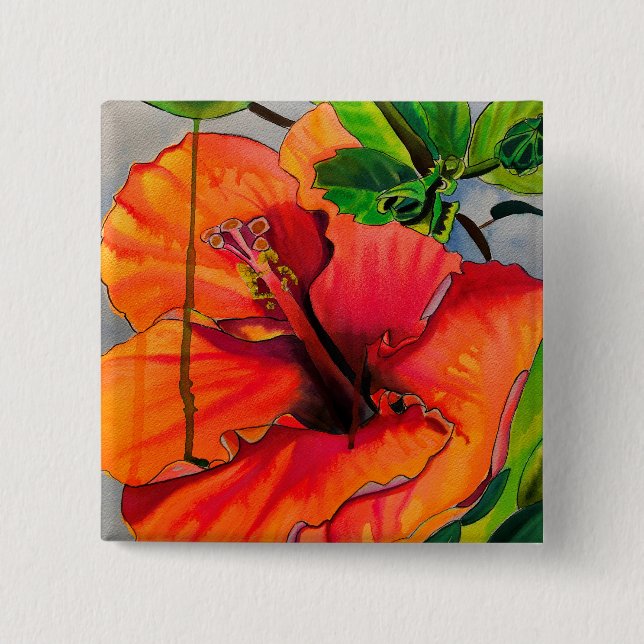 Tropical Neon Hibiscus flower 15 Cm Square Badge (Front)