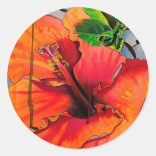 Tropical Neon Hibiscus flower Classic Round Sticker
