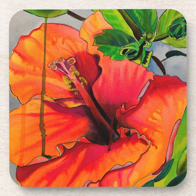 Tropical Neon Hibiscus flower Coaster (Front)