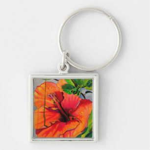 Tropical Neon Hibiscus flower Key Ring