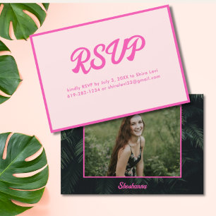 Tropical Neon Pink Bat Mitzvah RSVP Card
