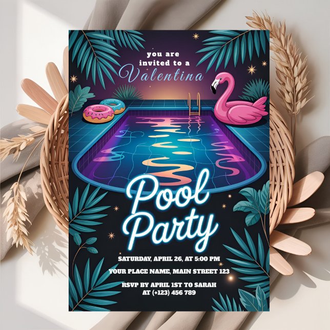 Tropical Neon Pool Party Birthday Invitation (Creator Uploaded)