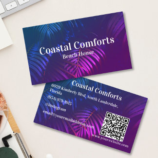 Tropical Neon Vacation Rental Business Card