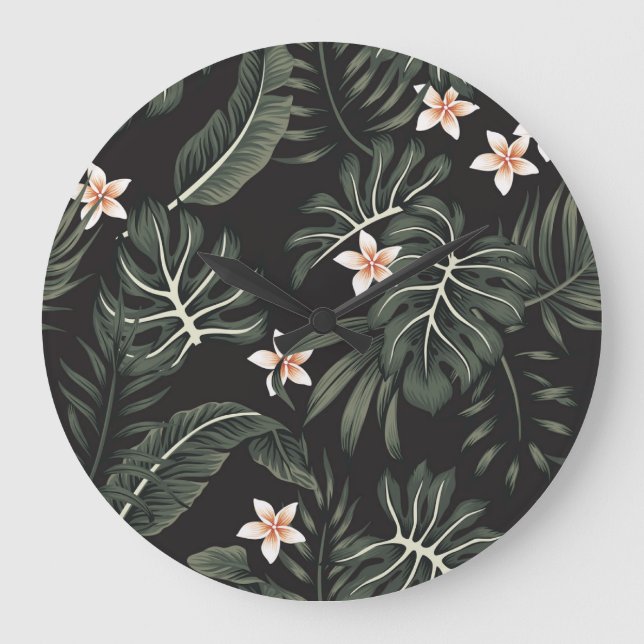 Tropical Night Flora: Exotic Vintage. Large Clock (Front)