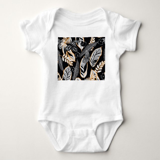 Tropical Night Foliage: Dark Vintage Pattern Baby Bodysuit (Front)