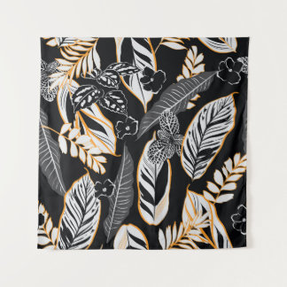 Tropical Night Foliage: Dark Vintage Pattern Tapestry