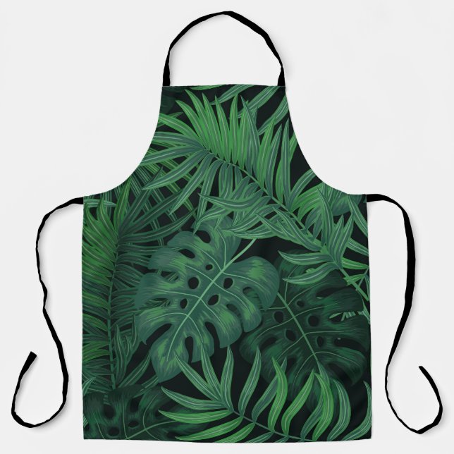 Tropical Night Green: Exotic Plant Pattern Apron (Front)