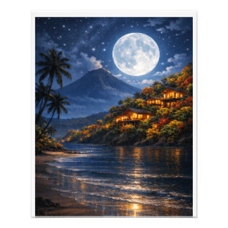 Tropical Night Paradise – Moonlit Beach Photo Print