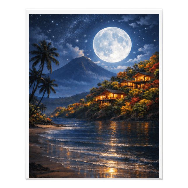 Tropical Night Paradise – Moonlit Beach  Photo Print (Front)