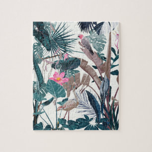 Tropical night vintage wild birds and palms. jigsaw puzzle