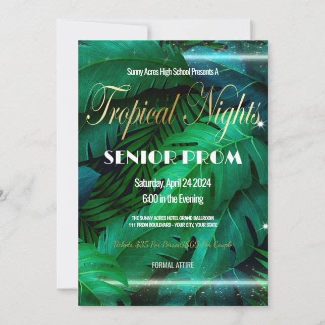 Tropical Nights Prom High School Invitation (Front)