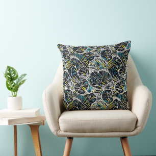 Tropical Noir Abstract Geometric Pattern Design 49 Cushion