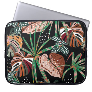 Tropical Noir: Dark Exotic Forest Pattern Laptop Sleeve