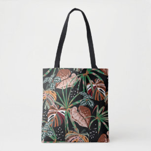 Tropical Noir: Dark Exotic Forest Pattern Tote Bag