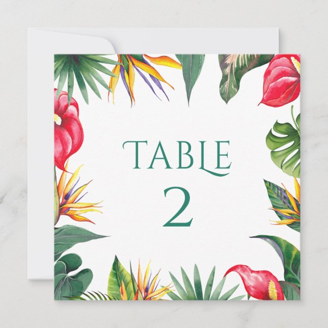 Tropical Oases Flowers Wedding-Table Number Thank You Card (Front)