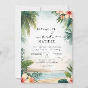 Tropical Oasis Floral Arch Wedding Invitation