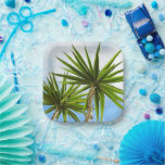 Tropical Oasis Paper Plate<br><div class="desc">Transform your space with this vibrant, painted effect artwork featuring striking palm trees. The lush green foliage against a bright blue sky creates an uplifting ambiance, making it a perfect addition to your home or office. Ideal for those seeking a touch of nature, this piece is great for wall decor,...</div>