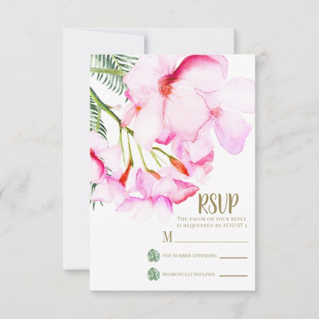 Tropical Oasis Pink Green Hawaiian Floral RSVP Card (Front)