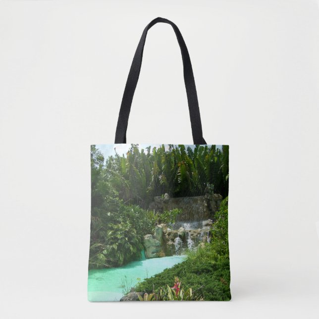 Tropical Oasis Waterfall Forest Green Tote Design Bag (Front)