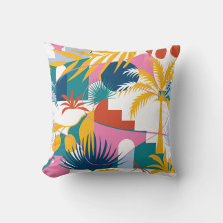 Tropical Oasis with Geometric Elements Cushion