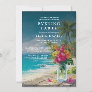 Tropical Ocean Beach Floral Evening Party Invitation