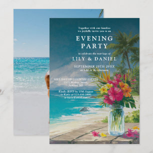 Tropical Ocean Beach Floral Photo Evening Party Invitation