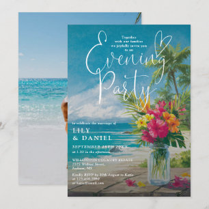 Tropical Ocean Beach Floral Photo Evening Party Invitation