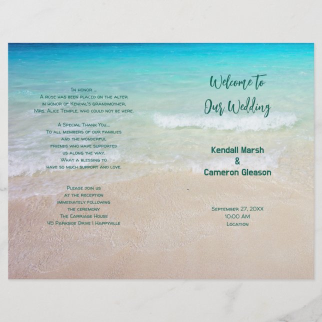 Tropical Ocean Beach Folded Wedding Program (Front)