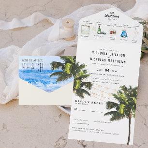 Tropical Ocean Beach Illustrated Wedding All In One Invitation