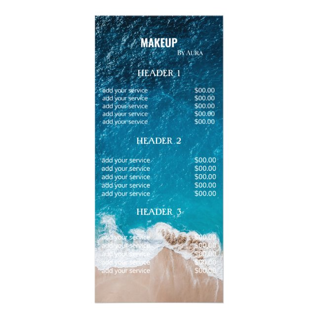 Tropical Ocean Beach Makeup Artist Price List Rack Card (Front)