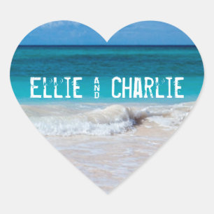 Tropical Ocean Beach Sand Heart Wedding Sticker