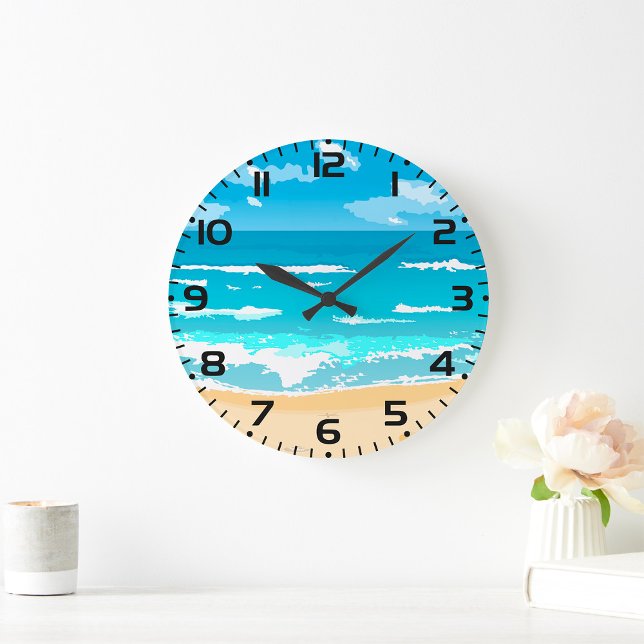 Tropical Ocean Beach Scene Coastal Landscape  Large Clock (Creator Uploaded)